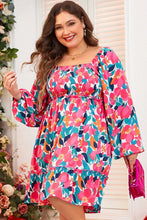 Load image into Gallery viewer, Plus Size Smocked Floral Square Neck Balloon Sleeve Dress
