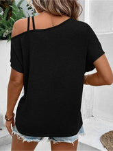 Load image into Gallery viewer, Contrast Asymmetrical Neck Short Sleeve T-Shirt
