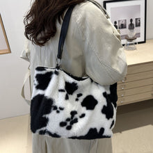 Load image into Gallery viewer, Cow Print Furry Tote Bag
