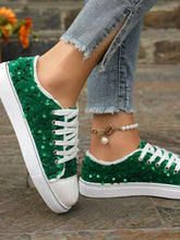 Load image into Gallery viewer, Sequin Round Toe Flat Sneakers
