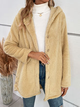 Load image into Gallery viewer, Fuzzy Button Up Hooded Jacket
