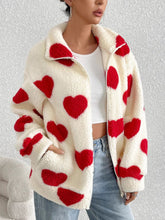 Load image into Gallery viewer, Heart Zip Up Drop Shoulder Furry Jacket
