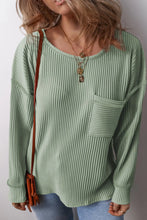 Load image into Gallery viewer, Plus Size Pocketed Ribbed Round Neck Long Sleeve Top
