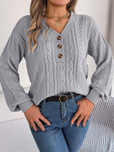 Load image into Gallery viewer, Cable-Knit V-Neck Long Sleeve Sweater
