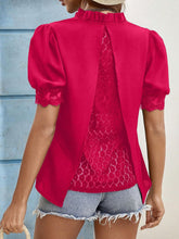 Load image into Gallery viewer, Lace Detail Notched Short Sleeve Top
