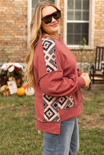 Load image into Gallery viewer, Plus Size Geometric Round Neck Long Sleeve Sweatshirt
