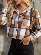Load image into Gallery viewer, Plaid Collared Neck Cropped Jacket
