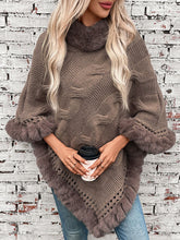 Load image into Gallery viewer, Fuzzy Hem Cable-Knit Poncho
