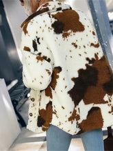 Load image into Gallery viewer, Cow Print Collared Neck Button Up Fuzzy Jacket
