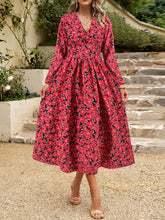 Load image into Gallery viewer, Floral V-Neck Long Sleeve Midi Dress
