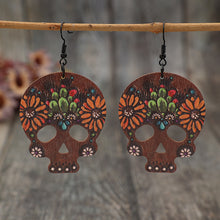 Load image into Gallery viewer, Alloy Hook Wooden Skeleton Earrings
