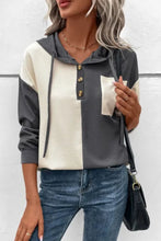 Load image into Gallery viewer, Waffle-Knit Two-Tone Long Sleeve Hoodie
