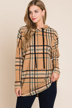 Load image into Gallery viewer, BOMBOM Drawstring Plaid Long Sleeve Hoodie
