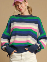 Load image into Gallery viewer, Contrast Striped Round Neck Long Sleeve Sweater
