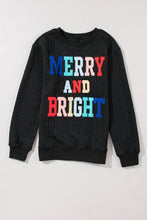 Load image into Gallery viewer, Full Size MERRY AND BRIGHT Cable Knit Pullover Sweatshirt
