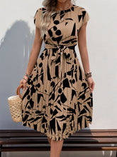 Load image into Gallery viewer, Tied Pleated Printed Cap Sleeve Dress
