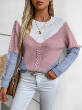 Load image into Gallery viewer, Color Block Round Neck Long Sleeve Sweater
