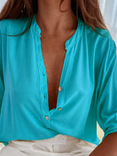 Load image into Gallery viewer, Half Button Notched Half Sleeve Blouse
