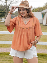 Load image into Gallery viewer, Plus Size Ruched Tie Neck Half Sleeve Blouse
