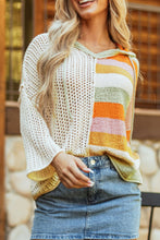 Load image into Gallery viewer, Openwork Color Block Hooded Sweater
