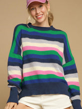 Load image into Gallery viewer, Contrast Striped Round Neck Long Sleeve Sweater

