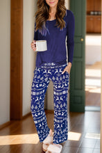 Load image into Gallery viewer, Round Neck Long Sleeve Top and Printed Pants Lounge Set
