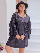 Load image into Gallery viewer, Plus Size Round Neck Flounce Sleeve Mini Dress
