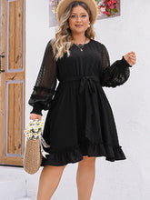 Load image into Gallery viewer, Plus Size Swiss Dot Round Neck Long Sleeve Dress
