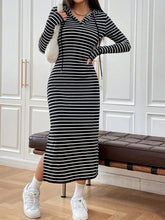 Load image into Gallery viewer, Drawstring Striped Long Sleeve Hooded Dress
