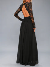 Load image into Gallery viewer, Lace Detail Backless Long Sleeve Maxi Dress
