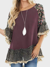 Load image into Gallery viewer, Full Size Frill Printed Round Neck Half Sleeve Blouse
