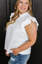 Load image into Gallery viewer, Plus Size Ruffled Notched Cap Sleeve Blouse
