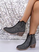 Load image into Gallery viewer, Rhinestone Point Toe Block Heel Boots
