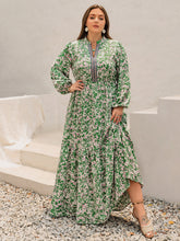 Load image into Gallery viewer, Plus Size Printed Notched Long Sleeve Maxi Dress
