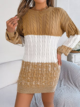 Load image into Gallery viewer, Cable-Knit Round Neck Color Block Sweater Dress
