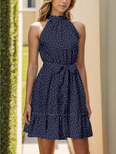 Load image into Gallery viewer, Tied Polka Dot Grecian Sleeveless Dress
