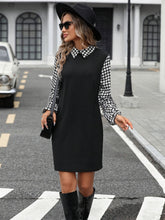 Load image into Gallery viewer, Houndstooth Collared Neck Long Sleeve Mini Dress
