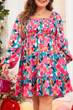 Load image into Gallery viewer, Plus Size Smocked Floral Square Neck Balloon Sleeve Dress
