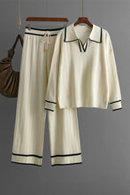 Load image into Gallery viewer, Contrast Trim Johnny Collar Top and Drawstring Pants Sweater Set
