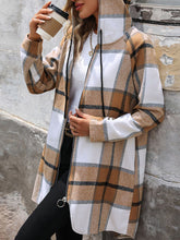 Load image into Gallery viewer, Drawstring Plaid Zip Up Long Sleeve Hooded Outerwear

