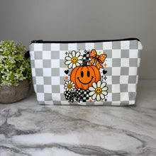 Load image into Gallery viewer, Pouch - Halloween Fall - Pumpkin Daisy Grey Checker
