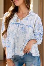 Load image into Gallery viewer, Printed Tie Neck Three-Quarter Sleeve Blouse
