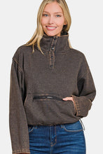 Load image into Gallery viewer, Zenana Acid Wash Fleece Half Snap Sweatshirt with Pocket
