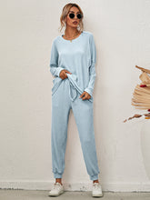 Load image into Gallery viewer, Full Size Round Neck Dropped Shoulder Top and Joggers Lounge Set
