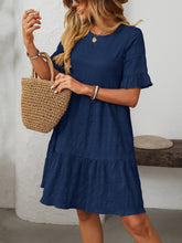 Load image into Gallery viewer, Mandy Ruffled Ruched Round Neck Half Sleeve Dress
