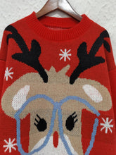 Load image into Gallery viewer, Reindeer Round Neck Dropped Shoulder Sweater
