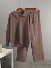 Load image into Gallery viewer, Johnny Collar Long Sleeve Top and Pants Sweater Set
