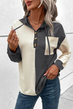 Load image into Gallery viewer, Drawstring Quarter Button Contrast Long Sleeve Hoodie
