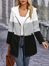 Load image into Gallery viewer, Color Block Zip Up Long Sleeve Hooded Outerwear
