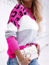 Load image into Gallery viewer, Leopard Color Block Round Neck Long Sleeve Sweater
